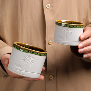 Tazza da Caffè in Ceramica con Cammello del Deserto Inciso, Souvenir Creativo, Tazze Espresso in Argilla Grezza Personalizzate, Tazze Regalo - Product Image 2