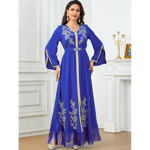 Elegante Abaya Musulmana Azul con Bordado y Cuentas de Estilo Marroquí y Dubái para la Fiesta del Ramadán y el Eid de LEDUO - Product Image 1