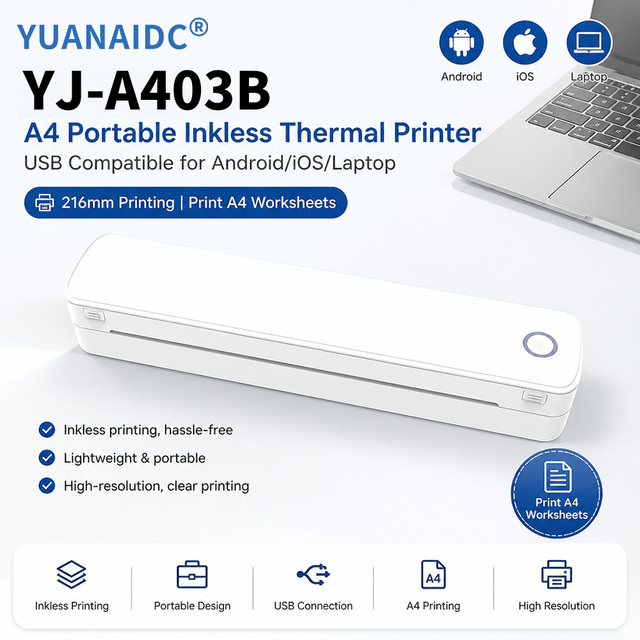 Portable Mobile A4  Inkless USB Thermal Receipt Printer Offices Wireless Direct Tattoo Printing Mini Thermal Printer