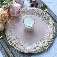 Assiettes de Présentation Rondes Rose Élégantes Baroque en Relief pour Mariage – Décoration de Table de Luxe en Plastique