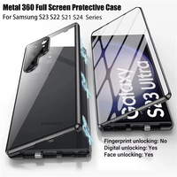 Pour Samsung Galaxy S25 S23 FE S22 S26 Ultra A16 A56 A55 Protection complète de l'objectif 360° Verre double face en métal avec fermoir CASE