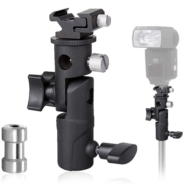 E Type Metal Sturdy Swivel Adjustable Camera Flash Mount Light Stand Bracket for Speedlite Umbrella Tripod Photography Accessory