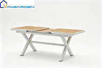 Ensemble table et chaises extensibles en plastique-bois pour jardin d'hôtel moderne, cadre en aluminium empilable et imperméable, mobilier haut de gamme