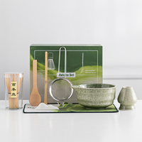 Ensemble de thé matcha en céramique japonaise, motif vague bec d'aigle, 8 pièces, boîte cadeau personnalisable - Fouet, bol, passoire