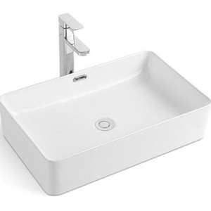 Évier de salle de bain en céramique blanche à poser sur comptoir, vasque rectangulaire à trou unique - Product Image 3