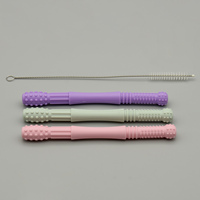 BHD nouveau Design Silicone dentition bâtons mâcher paille jouets de dentition pour nourrissons tout-petits avec brosses de nettoyage