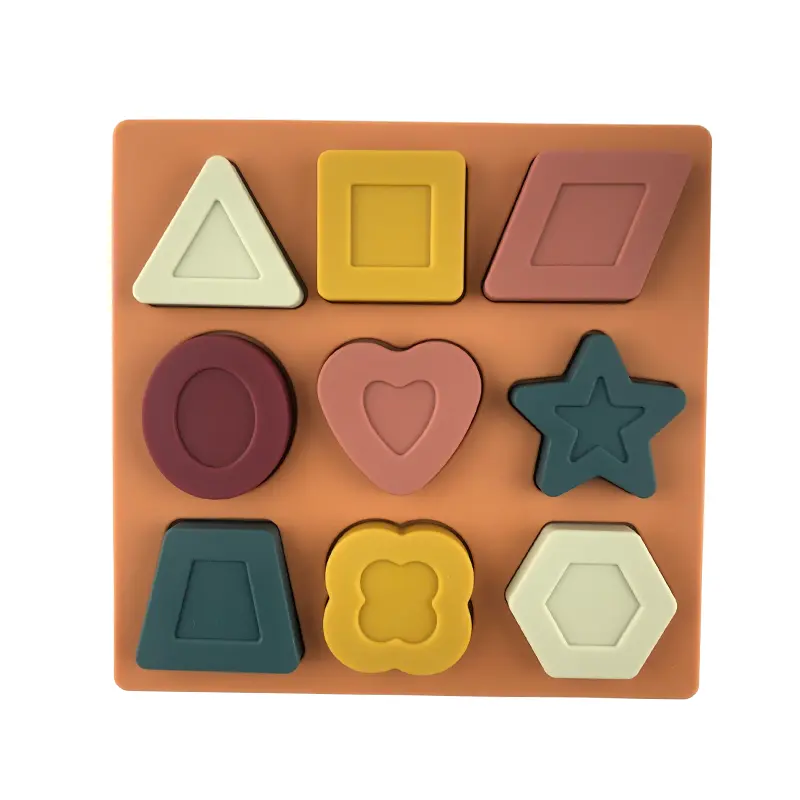 子供の教育チュアブルティーザーブロックプラッターシリコン形状認識幾何学的パズル感覚シリコンティーザーおもちゃ