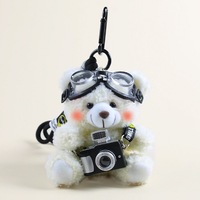 Porte-clés pendentif couple en peluche ours caméra, super doux, en coton PP, anti-stress, cadeau créatif, mini