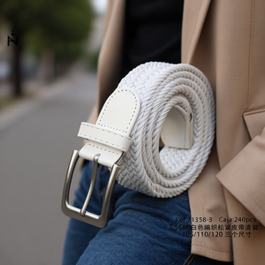 Cintura in Pelle Intrecciata Elastica Bianca 3,5 Cm, Taglie 105/110/120 per Uomo e Donna, Cintura Lavorata a Maglia alla Moda - Product Image 2