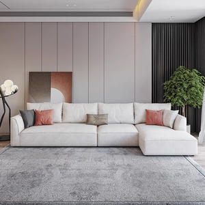 Canapé d'angle en tissu en forme de L de style crème moderne adapté au salon de l'appartement - Product Image 4