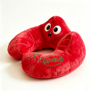 Customized Cherry Fruit Plush Travel Pillow,Cartoon Cherry Character U, <b>Neck</b> <b>Cushion</b> Lovely Embroidered ,Cherry Plush <b>Neck</b> Rest - Product Image 2