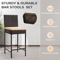 Tabouret de bar extérieur en rotin noir résistant aux intempéries, chaise haute en osier pour jardin, piscine, pelouse, cour arrière