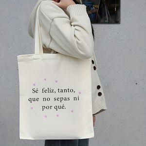 Sac fourre-tout en toile inspiré de l'Espagne, imprimé recto-verso, grande capacité, réutilisable, avec motif de cœurs roses, 1 pièce. - Product Image 5