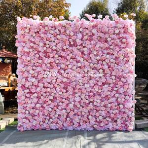 NOUVEAU fleurs murales populaires décoration fleurs artificielles panneaux muraux 8x8 ft rose soie rose 5d fleur toile de fond murale - Product Image 1