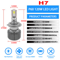 Luz Halógena P60 6500K, Faro LED H7 120W 12000LM, H1 H7 H11 HB3 9005 9006 9007 H13 H16, Faro LED para Auto, Luces LED para Auto