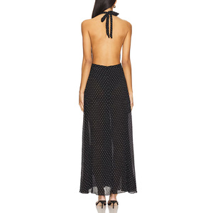OEM Designer Natural Waist Summer Custom Halter Deep V Neck Backless Polka <strong>Dot</strong> Digital Printing Woven <strong>Maxi</strong> A-<strong>Line</strong> Casual <strong>Dresses</strong> - Product Image 3