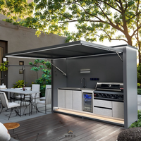 Abri de cuisine extérieur modulaire personnalisable OEM/ODM, résistant aux intempéries, antirouille, ignifuge, avec four à pizza et barbecue en acier inoxydable pour repas