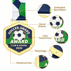 Médailles de football personnalisées en gros pour clubs et écoles – Récompenses sportives en alliage de zinc de haute qualité, électroplaquées et moulées, avec ruban personnalisé - Product Image 2