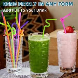 Flexible Bendy Drinking <b>Straws</b> BPA Free & Eco-Friendly Biodegradable <b>Disposable</b> Camping <b>Straws</b> in Assorted Colors - Product Image 2