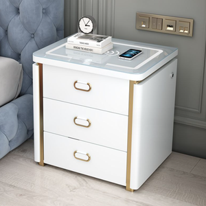 2025 Modern Design LED USB <strong>Smart</strong> Safes Wooden Three-Drawer Bedside Table for Bedroom or Hotel Home <strong>Furniture</strong> - Product Image 1