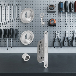 Kit de porte coulissante avec paire de clés rondes à pointe courbée finition chrome satiné - Modèle FERX.8553 - Product Image 2