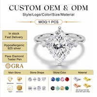 Fabricant OEM de bijoux en gros, ensemble de bagues de fiançailles et de mariage en argent sterling 925 avec moissanite taille marquise 2 carats, sur mesure