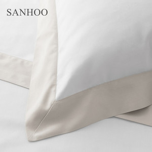 SANHOO 베스트 세일 럭셔리 호텔 테두리 디자인 침대 시트 순면 400TC 새틴 테두리 침구 이불 세트 - Product Image 2