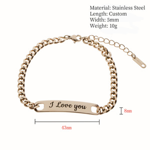 Bracelet chaîne <span class=keywords><strong>gourmette</strong></span> en acier inoxydable plaqué or 18 carats, gravable, pour femmes et hommes, mode, vente en gros, <span class=keywords><strong>couple</strong></span>, vierge - Product Image 2