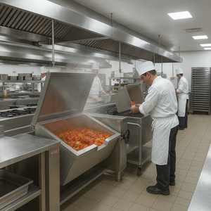 Poêle à braiser/friteuse électrique basculante professionnelle à double enveloppe de 150 litres pour cuisson au gaz - Product Image 4