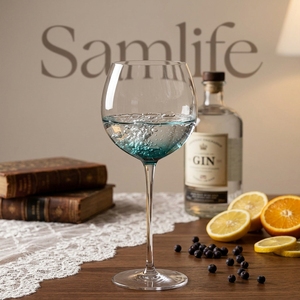 Verre à gin <span class=keywords><strong>tonic</strong></span> bleu paon en cristal sans plomb soufflé à la main avec logo personnalisé Samlife-BL19188 pour cadeau de mariage et verrerie spéciale de bar - Product Image 3