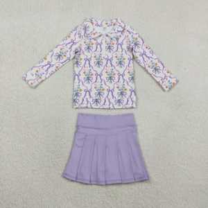 GLD1483 RTS Ensemble de jupe athlétique pour fille, motif uni bleu, tenue de yoga pour enfant, vente en gros - Product Image 3