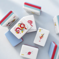 Ensemble de tuiles de mahjong américain en acrylique gravé bleu brise marine de luxe, tapis, supports, jeux de table, cadeaux, divertissement, vente en gros d'usine