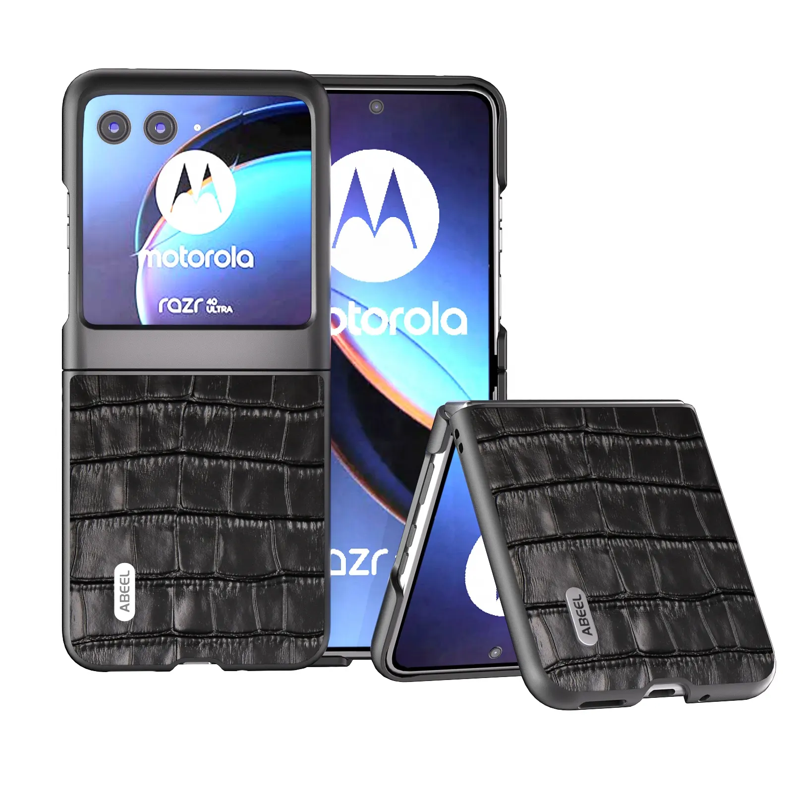 Croco เคสฝาหลังหนังแท้สำหรับ Motorola RAZR 40เคสหนัง6.9พิเศษเคสฝาหลังเนื้อแข็งสีด้าน