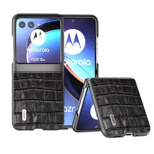 Croco Skin Genuine Leather Back Cover Case For Motorola Razr 40 Ultra 6.9" Leather Cases Hard Matte Back Cover case