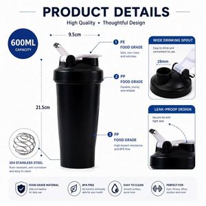 Botella Mezcladora Deportiva de Plástico PP de 400 ml y 600 ml con Logotipo Personalizado al por Mayor, para Gimnasio, Deportes, Proteínas, Regalo Promocional - Product Image 4