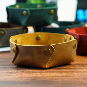 Relatiegeschenk Echt Lederen Valet Tray Desk Organizer Muntendoos Gek Paard Vintage Handgemaakte Bureau Opbergdoos - Product Image 4