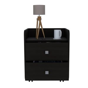DB Home Furniture Table de chevet avec haut supérieur de 22 pouces, deux tiroirs en bois, poignée en métal, style panneau noir pour le rangement - Product Image 4