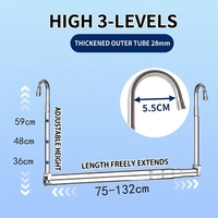 Séchoir à linge télescopique simple en acier inoxydable, démontable, avec crochets pour armoire et balcon, fixation murale sans perçage, pour appartement et pantalons