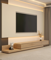 Meuble TV mural moderne de luxe en bois avec tiroirs de rangement, étagères à LED, meubles de salon