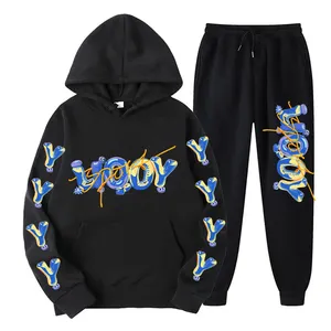 Customization 3D Puff Print Street Sweatpants And Hoodie Set Unisex Over Size Sweatshirt Sweatsuits Men Tracksuits With Logo