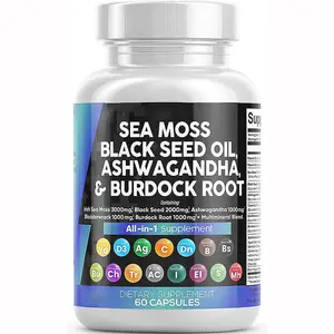 Private label Sea Moss Black Seed Oil Ashwagandha Ginger Capsules All In One solution