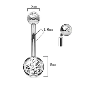 14G 1.6mm Newness 316L Surgical Steel Internally Threaded Double Gemmed Ball Belly Ring Body Jewelry