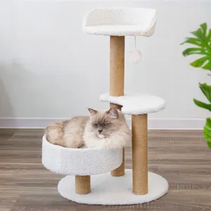 Rumah pohon kucing mewah kustom pohon kucing Multi-level besar & penggaruk dengan tempat tidur gantung kayu mewah menara pohon kucing hewan peliharaan