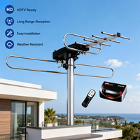 Antena HDTV Yagi Luar Ruangan UHD-3942C, Dapat Diputar dengan Remote, Digital, UHF VHF FM 28dbi, Tahan Air, Dilengkapi Amplifier, Tiang