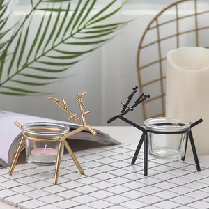 European ins romantic table decoration wrought iron geometric golden deer scented candle holder