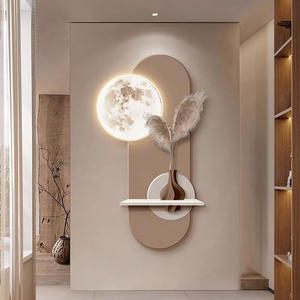 All'ingrosso moderno LED di lusso fatto a mano ingresso luna corridoio 3D parete verde solido piante colorate corridoio decorazione arenaria pittura - Product Image 5