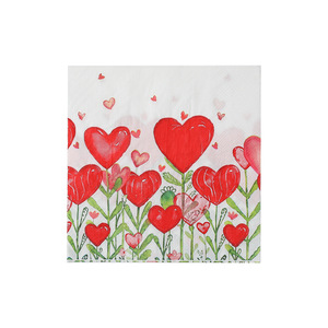 Printed Heart Floral Paper Napkins 330mmx330mm For Birthday Parties Disposable Tissues - Product Image 5