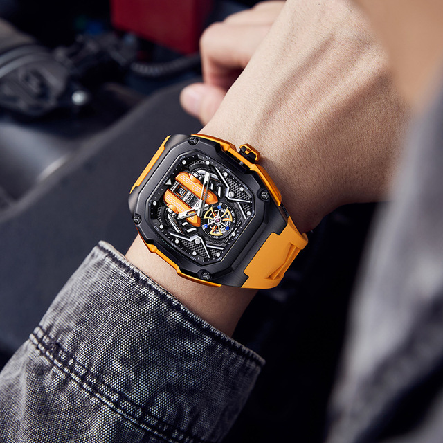 Engine Watches for Men Skeleton Watch Waterproof Mineral Glass Japanese Movement Supercar Wristwatch Business Tourbillon