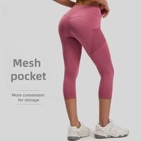 Legging de sport taille haute élastique pour femme, longueur mollet, avec poches latérales, effet ventre plat, couleur pêche, pour yoga et fitness