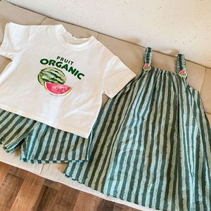 儿童夏季衣服套装男童纯棉条纹T恤短裤2件套可爱女童背带裙兄弟姐妹装 - Product Image 2
